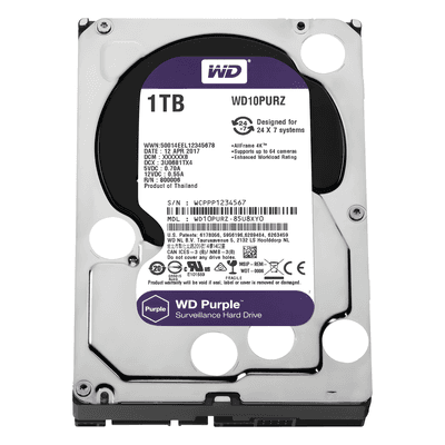 Disco Duro Purple de 1 TB / 5400 RPM / Optimizado para Soluciones de Videovigilancia / Uso 24-7 / 3 Años de Garantia WD10PURZ Western Digital (WD)
