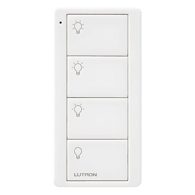 Control inalámbrico Pico / 4 botones (3 escenas + apagado) / RF 431-437 MHz Clear Connect / Alcance 9 m (18 m línea de vista) / CR2032 10 años / Blanco