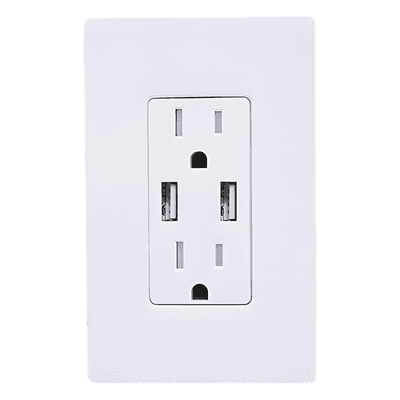 Tomacorriente USB / 15 A 125 V~ / 2 puertos USB-A 5 V 3.8 A / a prueba de manipulación / placa de vidrio blanco incluida / New Architectural LTRF15UBTRCWH LUTRON ELECTRONICS