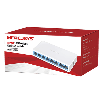 Switch de Escritorio / 8 Puertos 10/100 Mbps / Capacidad de Conmutación 1.6 Gbps / Sin Ventilador / Plug and Play MS108 Mercusys