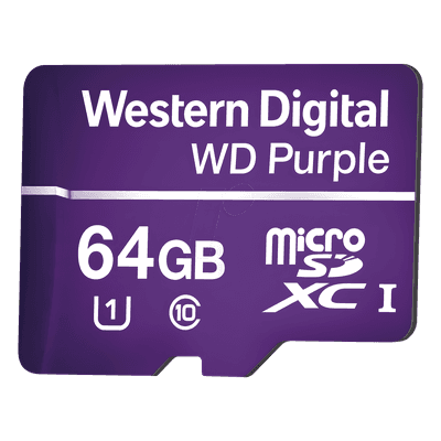 Memoria microSD de 64GB PURPLE, Especializada Para Videovigilancia, 10 VECES MAYOR DURACIÓN, 3 AÑOS DE GARANTIA WD64MSD Western Digital (WD)