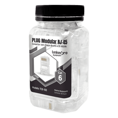 Plug Modular RJ45 / Cat6 / Sin Blindaje / 23AWG / Chapado Oro 30 Micras / 100 Piezas TC6-100 LINKEDPRO BY EPCOM