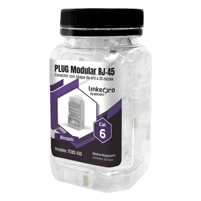 Plug Modular RJ45 / Cat6 Blindado / Chapado Oro 30µ / 23AWG / Sin Pin Tierra / 100 Piezas TC6S-100 LINKEDPRO BY EPCOM
