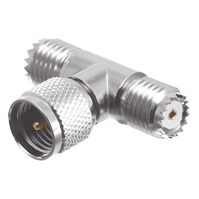 Adaptador en T de Conector Mini-UHF Macho a Doble Mini-UHF Hembra, Níquel/ Plata/ Teflón. RFU-631 RF INDUSTRIES,LTD