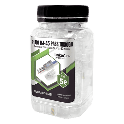 Plugs Pass-Through RJ45 / Cat5e / Sin Blindaje / Alivio de Tensión Integrado / Chapado Oro 30 Micras / 24 AWG / TIA-568B.2 TC5PASSR LINKEDPRO BY EPCOM