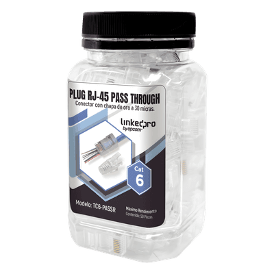Plugs Pass Through / RJ45 Cat6 / Sin Blindaje / Alivio de Tensión / Chapado Oro 30 Micras / 50 Piezas TC6-PASSR LINKEDPRO BY EPCOM