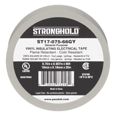 Cinta Aislante Eléctrica / PVC 0.18 mm / 19 mm x 20.12 m (66 ft) / 600V / UL 510 / Gris ST17-075-66GY PANDUIT
