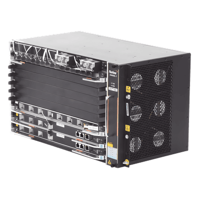 OLT Carrier Class Modular / 6 Ranuras de Servicio / 96 Puertos GPON / 48 xGPON / Switching 6.8 Tbps / 200 Gbps por Slot / 6 UR / 19'