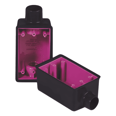 Caja Rectangular / 3/4 Pulgada / 1 Entrada / Recubrimiento PVC 40 mils / Uretano Púrpura 2 mils / IK09 RR-0506-PC RAWELT
