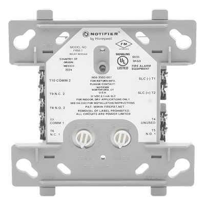 Módulo de Relevador Direccionable / 2 Contactos Secos Form-C / Protocolo FlashScan / Direccionamiento 01-159 / Alimentado por Lazo SLC FRM-1 NOTIFIER
