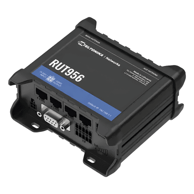 Router Industrial LTE / 150 Mbps Cat 4 / 4 Puertos Ethernet 10/100 / RS232 RS485 / WiFi / Doble SIM / GNSS / IP30 / Riel DIN RUT956 TELTONIKA