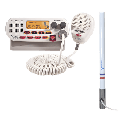 Kit de Radio VHF Marino / Antena Fibra de Vidrio 2.4 m (7.9 ft) / 25 W / DSC / Dual-Watch / PL259 / Base Acero Inoxidable MRF45D/KIT5101 COBRA