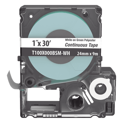 Casete de Etiquetas Continuas / Poliéster / 24 mm (0.94') Ancho / 9.1 m (29.86') Largo / Blanco sobre Verde / Interior-Exterior T100X000BSM-WH PANDUIT