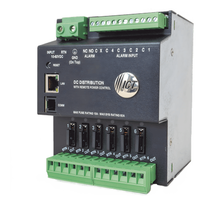 Unidad de Distribución de Energía DC / 6 Salidas / 60 A Total / Control Ethernet TCP-IP / SNMPv3 / Montaje Riel DIN ICTDINPDU6 ICT
