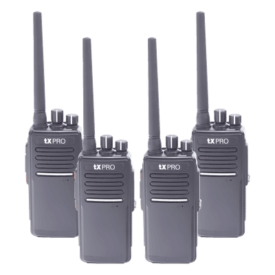 Kit de Radios Bidireccionales / 4 Unidades / 5W / VOX Manos Libres / 2 Cargadores Adicionales TX680AVKIT TXPRO