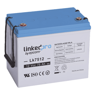 Batería de Respaldo AGM-VRLA / 12 V / 75 Ah / Terminales T3 / UL Certificada / Libre de Mantenimiento LK7512 LINKEDPRO BY EPCOM