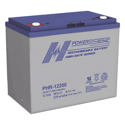 Batería de Respaldo / 12V / 58Ah / AGM-VRLA / Terminales M6 / Certificación UL PHR-12200-M6 POWER SONIC