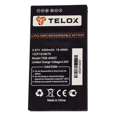 Batería Li-Ion / 4000 mAh / 3.8 VCC / 13.68 Wh / Carga 4.35 VCC TEB4000T TELOX