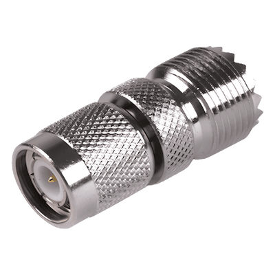Adaptador de Conector RF / TNC Macho a UHF Hembra SO-239 / Montaje en Línea / Cuerpo Bronce Niquelado / Contacto Oro / Aislante Teflón RFT-1235 RF INDUSTRIES,LTD