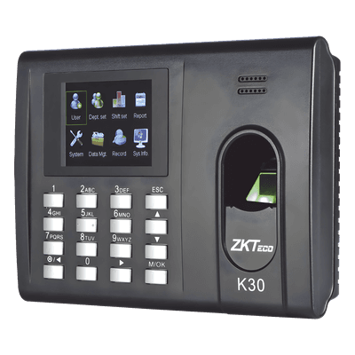 Terminal de Tiempo y Asistencia / Huella y Tarjeta 125 kHz / 1,000 Huellas / 80,000 Eventos / Batería de Respaldo 2Ah / TCP/IP USB / Control de 1 Puerta K-30 ZKTECO