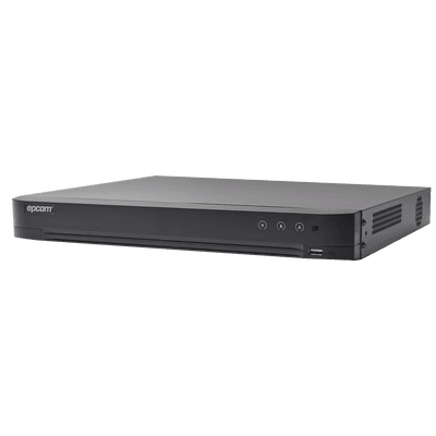 DVR 4 Megapixel / 16 Canales TURBOHD + 8 Canales IP / 2 Bahías de Disco Duro / 1 Canal de Audio / Vídeoanálisis EV4016TURBO EPCOM