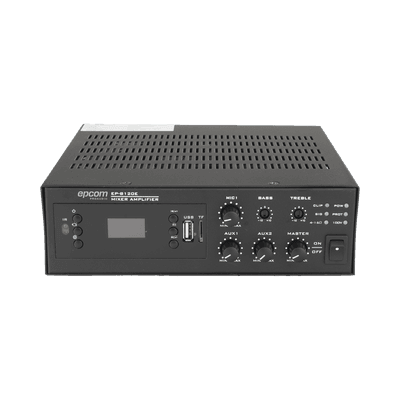 Amplificador de Potencia Digital / 120W / Salida 4~16Ω o 100V / Entrada XLR con Phantom 48V / Bluetooth / FM / USB y TF / Protección contra Cortocircuito EP-B120E EPCOM PROAUDIO