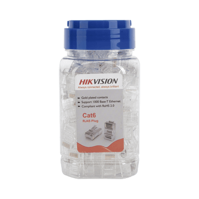 Bote de Conectores RJ45 / Cat 6 / Chapado en Oro 15 μm / UTP / 24 AWG / 100 Piezas / Sin Blindaje / Uso Interior DS-1M6UA-15U HIKVISION