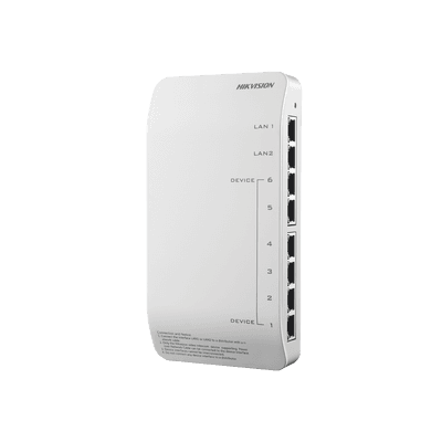 Distribuidor PoE (propietario) de Audio y Vídeo / Soporta Hasta 6 dispositivos / Compatible con Frente de Calle y Monitor IP HIKVISION DS-KAD606-N HIKVISION