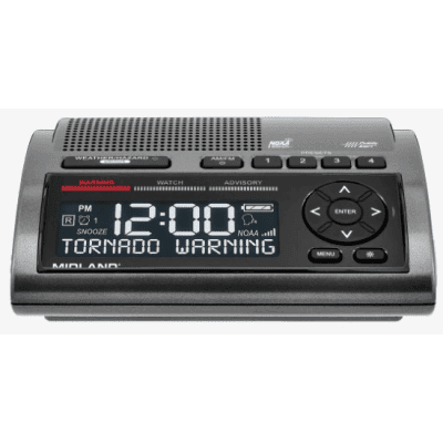 Radio de Alerta Meteorológica / 7 Canales NOAA y Environment Canada / Sirena 85 dB / 25 Ubicaciones Programables / Reloj Dual / Carga USB
