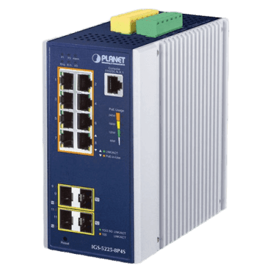Switch Industrial Administrable / 8 Puertos PoE+ Gigabit / 2 SFP 100/1G / 2 SFP 100/1G/2.5G / IP30 / -40 a 75°C IGS-5225-8P4S PLANET