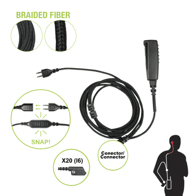 Cable para Micrófono Audífono / Conector P-Snap 2 Hilos / Fibra Trenzada / Compatible Icom IC-F3216/4261/52D/62D/3400/4400 SNP-2W-20-BF PRYME