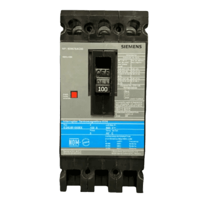 Interruptor Termomagnético / 3 Polos / 100 A / 600 VCA / Capacidad Interruptiva 65 kA / 400 Hz ED63B100MX SIEMENS