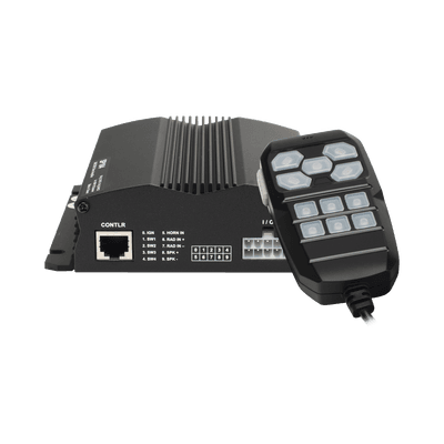 Sirena Vehicular / 100W / Multivoltaje 12~24 VCD / 22 Ciclos de Tono / 4 Salidas Auxiliares / Megafonía y Radio Integradas