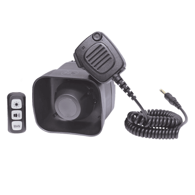 Sirena/Bocina para Motocicleta / 30 Watts / 109 dB a 2 m (6.6 ft) / Controlador de 3 Botones / Megafonía con Micrófono Dinámico / 2 Salidas Auxiliares 5A / IPX6