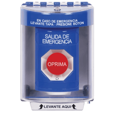 Botón Multipropósito de Superficie / Texto Salida de Emergencia en Español / Relevadores Dobles Forma C / Tapa de Policarbonato / Llave para Restablecer / Interior/Exterior