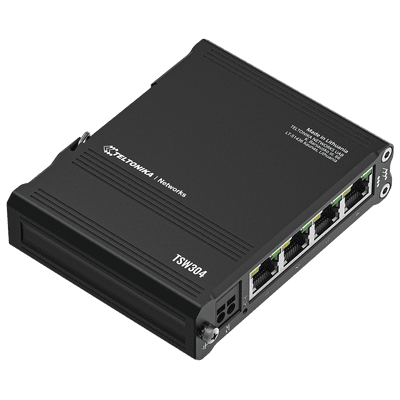 Switch Ethernet Compacto para Montaje en Riel DIN, 4 Puertos Ethernet Gigabit, PoE Pasivo TSW304 TELTONIKA