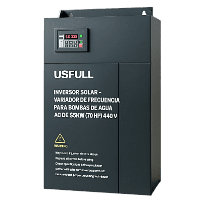 Inversor Solar Variador de Frecuencia / 55 kW (70 HP) / 440V Trifásico / MPPT Automático / Rango DC 300-850V / Instalación hasta 50 m (164 ft) FU9000SI055G9 USFULL