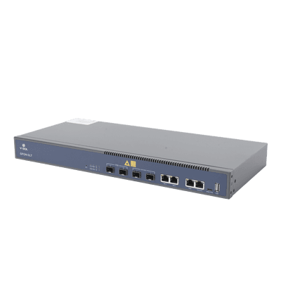 OLT GPON / 2 Puertos PON / 4 Puertos Uplink / Hasta 256 ONUs / Alcance 20 km / Montaje en Rack