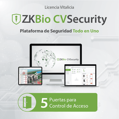 Licencia de Software / Control de Acceso / 5 Puertas / Vitalicia / Paneles InBioPro e InBio / Biométricos Green Label ZKCVACP5 ZKTECO