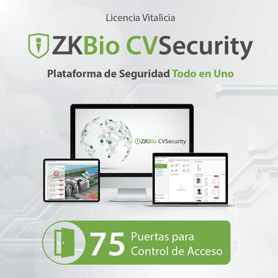 Licencia de Software / Control de Acceso / 75 Puertas / Vitalicia / Green Label / Paneles InBio ZKCVACP75 ZKTECO