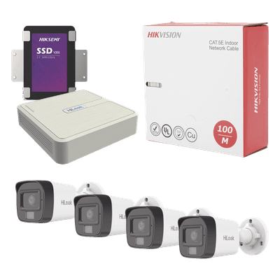 Kit de Videovigilancia IP / NVR 4 Canales PoE+ / 4 Cámaras 4 MP / Dual Light / Audio / Cable 100 m (328 ft) / HDD 1 TB