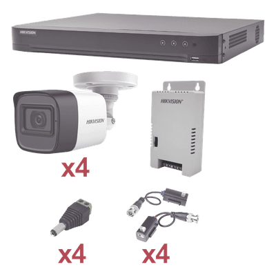 Kit de Videovigilancia TurboHD / DVR 4 Canales Pentahíbrido / 4 Cámaras Bala 1080p / Lente 2.8 mm / IR 20 m (65.6 ft) / Fuente Triple Voltaje