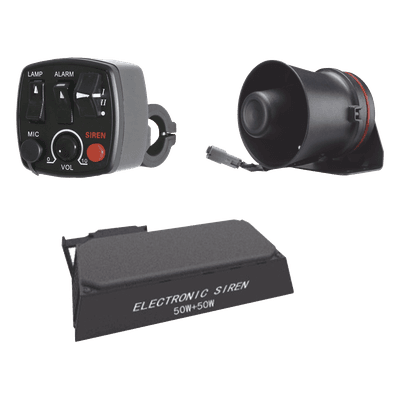 Kit de Señalización para Motocicleta / Sirena y Bocina 100W / Controlador Ergonómico / 3 Tonos de Advertencia / Manubrio 7/8" (22,22 mm)
