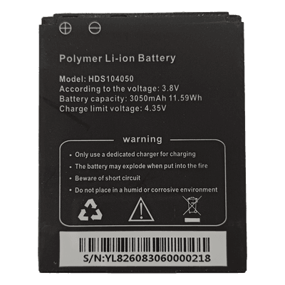Batería de Respaldo para Bodycam / 3050 mAh / 11.59 Wh / 3.8 VCC / Carga 4.35 VCC / 52 x 42 x 11 mm