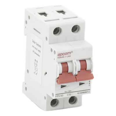 Interruptor Termomagnético DC / 2 Polos / 32 A / 800 Vcc / Curva C / 6 kA / Montaje Riel DIN