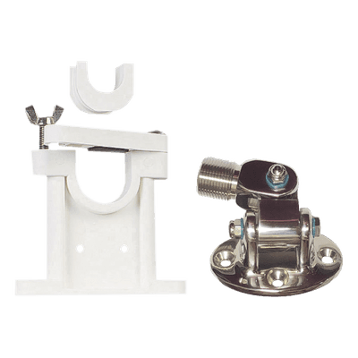 Kit de montaje de acero inoxidable ajustable con soporte para antenas de 1" ó 1 1/2" de Diámetro. Rosca Estándar 1" x 14 Hilos.