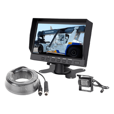 Sistema de Cámara de Reversa Alámbrico / Monitor LCD 7 Pulgadas Full HD / Cámara IR CMOS 18 LEDs / Ángulo de Visión 120° / IP69K / 12/24 VCC / Cable 20 m (65.6 ft)