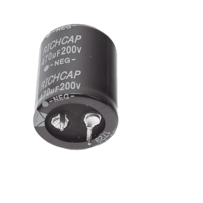 Capacitor de Aluminio / 470μF / 200V / ±20% / 1.45A RMS / 25mm Ø / 1000h @ 105°C