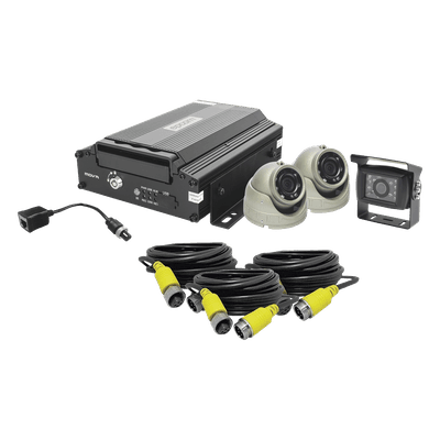 Kit DVR Móvil para Vehículo / 4 Canales AHD / 2 Megapixel / H.265 / 4G GPS WiFi / 3 Cámaras / Cables Aviación 7 m (23 ft)