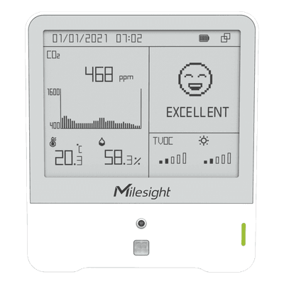 Monitor Ambiental IAQ / 9 Sensores CO2-TVOC / Display E-Ink 4.2 Pulgadas / LoRaWAN / Certificación WELL / Detección de Presencia